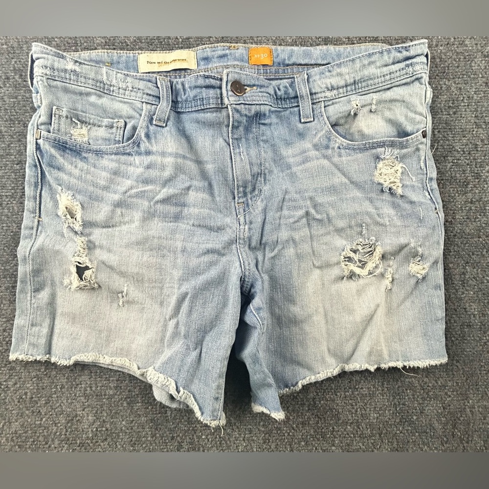 Anthropologie Pilcro and the Letterpress Jean Shorts Raw Hem Distressed Size 30